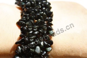 Gemstone stretch bracelet assortment, black obsidian chips (natural) , approx wedth 1-1/2 inche, 6-1/2inches. Pkg of 5.