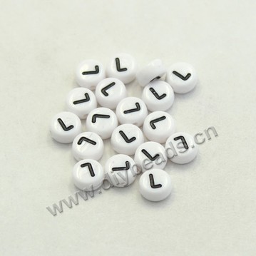 Bead mix, acrylic, white with black alphabet L, 7x4mm double-sided flat round with 1.2mm drill hole. Sold per pkg of 100ps