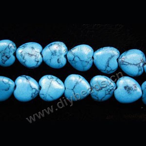 Bead, turquoise (imitation), 10x10mm heart. Sold per 16-inch strand,approximately  40ps.