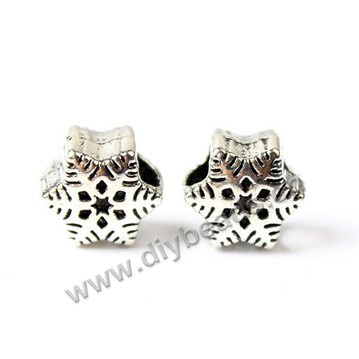 Bead,big-hole beads,zinc alloy,snowflake shape,10*10mm,Sold per pkg of 100pcs