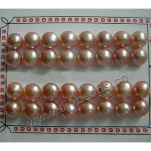 Pearl, cultured freshwater , peach,11-12mmhalf-drilled button, AAA grade.Sold per pkg of 16 pairs