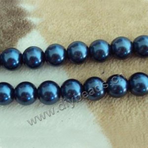 Bead, glass pearl, blue, 16mm round. Sold per pkg of two 16-inch strands.