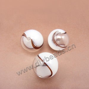Bead, hand-blown glass, white/clear, 25mm hollow round. Sold per pkg of 10