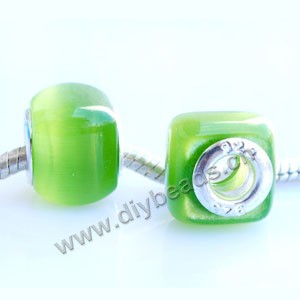 Bead,big-hole beads ,cat's eye glass and brass grommets,light green,10x14mm square rondell with 5mm hole,sold per pkg of 50ps