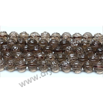 Bead, smoky quartz (heated/irradiated), 8mm carved double side flower. Sold per 16-inch strand.