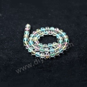 Bead, ice flake quartz (heated/dyed), multicolored, 6mm round. Sold per 15-inch strand