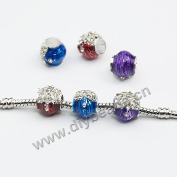 Bead,big-hole bead,alloy,multicolored barrel,Sold per pkg of 10ps