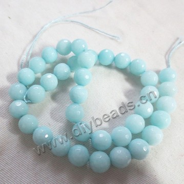 Bead, natural amazonite, 10mm 128-faceted round. Sold per 15-inch strand