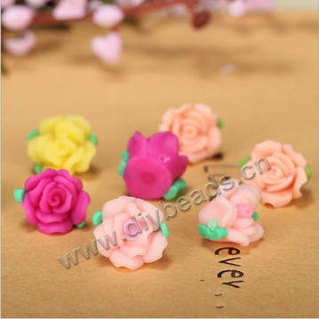 Bead, polymer clay,mixed color,12x10mm rose flower. Sold per pkg of 5.