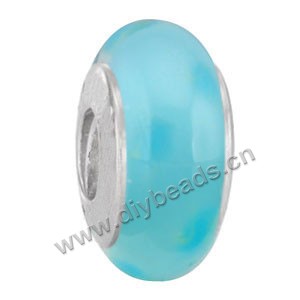 Bead,big-hole beads ,lampworked glass with silver-finished brass grommets,turquoise blue,6x12mm-8x14mm rondelle ,4mm spiral hole,sold per pkg of 4ps