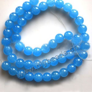 Bead, blue "jade" (dyed), 8mm round. Sold per 15-inch strand