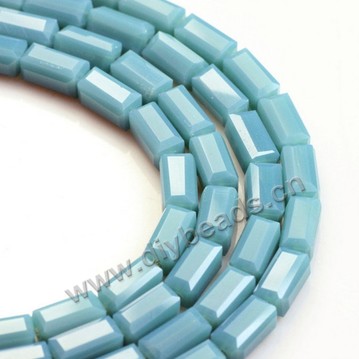 beads, glass, porcelain color, peacock blue, 3*6mm facted rectangle, sold per package of 5 strands-(80pcs/strand).