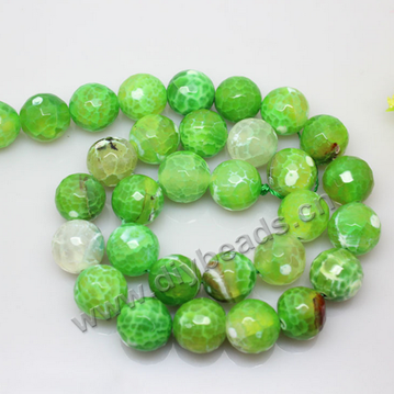 Beads, fire agate, green color, 10mm faceted round. Sold per pkg of 10 strands