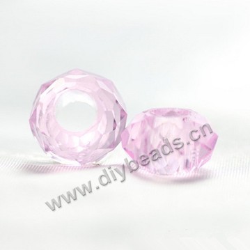 Bead, glass, pink, 8x14mm faceted rondelle, 6mm hole. Sold per pkg of 20 pieces.