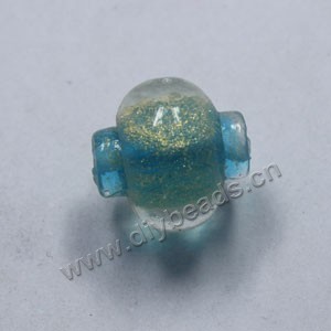 Bead, lampworked glass,turquoise blue with gold-colored foil, 17x17mm lanterns design. Sold per pkg of 300.