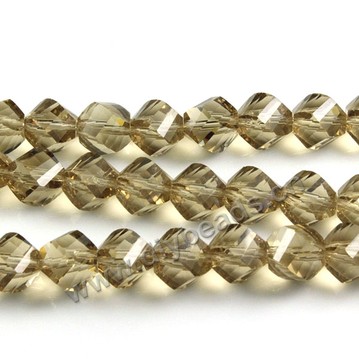 Bead, glass, silver champagne, 10mm faceted twist round, sold per pkg 5 strands.