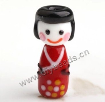 Bead,lampworked glass,red, 25*17mm lucky doll. Sold per pkg of 5.