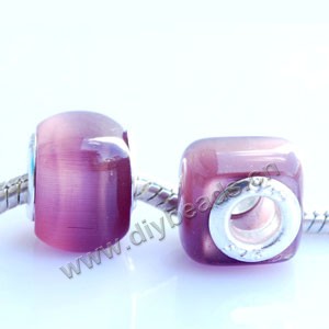 Bead,big-hole beads ,cat's eye glass and brass grommets,purple,10x14mm square rondell with 5mm hole,sold per pkg of 50ps