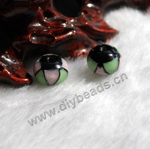 diy loose beads lampworked glass,pink/green/black,10x14mm rondelle,mini order 100ps factory price.