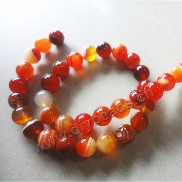 Bead, striped red agate (dyed/heated), 8mm round. Sold per 15-inch strand.