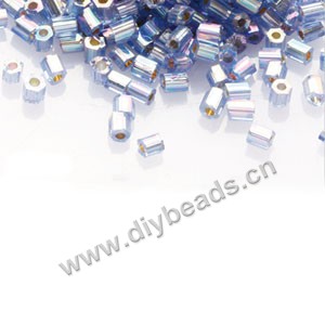 Bugle bead,taiwan, glass, silver-lined and rainbow light blue ,#1(2x2mm) hex beads. Sold per pkg of 500 grams,approximately 40,000ps 