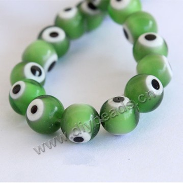 bead,Evil eye glass beads,green,10mm round,Sold per pkg of 1strand