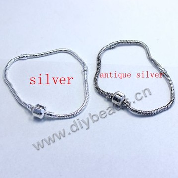 bracelets for big hole beads,silver plated,copper,20cm long,Sold per pkg of 10pcs.