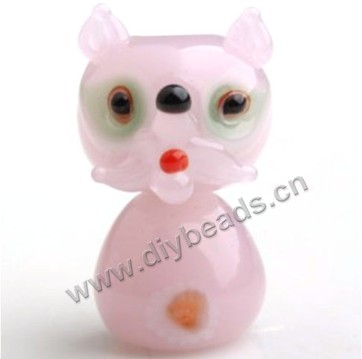 Bead,lampworked glass,pink, 27*14mm little fox. Sold per pkg of 5.