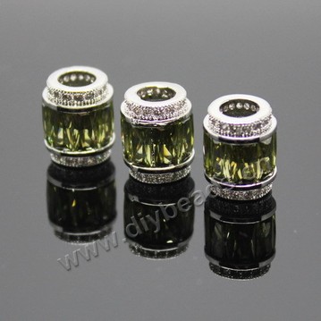 beads,big-hole beads,silver plated copper with cz stone, 11x9mm barrel shape. Sold per pkg of 5pcs
