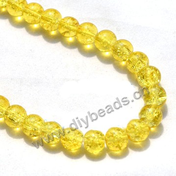 Bead,crackle glass yellow, 8mm round. Sold per 32-inch strand, approximately 100ps/strand