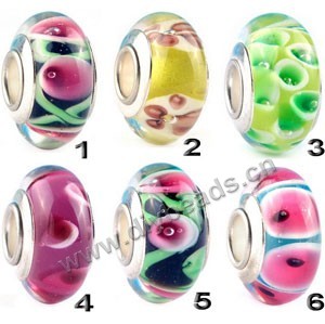 Bead mixed, big-hole lampworked glass beads with brass grommets,multicolored, 10x8mm rondelle with 4mm hole. 6 styles to option.Sold per pkg of 500.