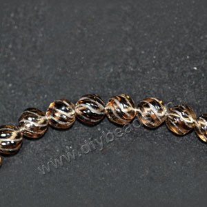 Bead, smoky quartz (heated/irradiated), 8mm carved round. Sold per 16-inch strand.