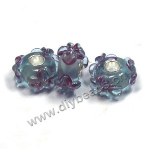 Bead,big-hole beads ,lampworked glass with silver-finished brass,16x10m rondelle,purple,mini order 50pcs