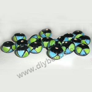 Factory price diy loose beads lampworked glass,green/teal/black,10x14mm rondelle,mini order 100ps .
