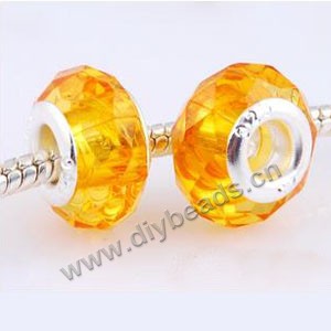 Bead,big-hole beads,acrylic with brass grommets,crystal yellow,9x14mm faceted rondelle ,5mm hole,sold per pkg of 10ps