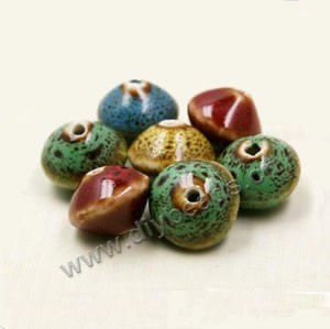 Bead mix, fancy glaze porcelain,multicolored, 15x11mm saucer. Sold per pkg of 100 beads. 