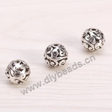 Spacer Bead, 925 Thai silver, carved pierced, 11mm diameter, 2mm hole, silver, Sold per pkg of 3 pcs.