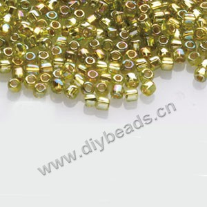 #11 seed beads,glass,lime green,silver-lined rainbow,square hole.sold per pkg of 40g,  approximately 3200ps.