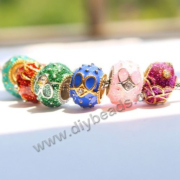 enamel Bead,big-hole beads,alloy,rondelle,15x8mm with 4.0mm hole. Sold per pkg of 50ps
