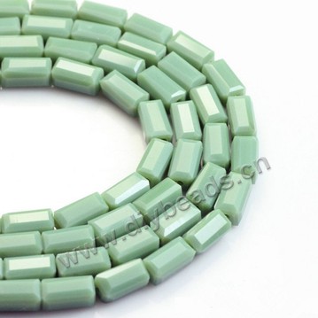beads, glass, porcelain color, light green, 3*6mm facted rectangle, sold per package of 5 strands-(80pcs/strand).