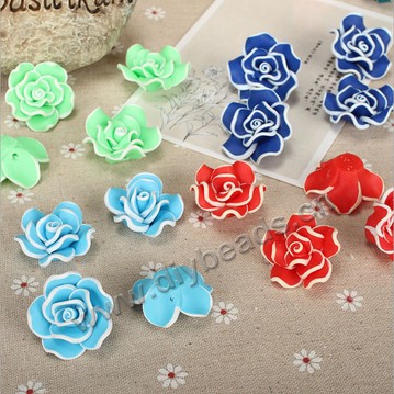 Bead, polymer clay,mixed color,30x15mm rose. Sold per pkg of 10.