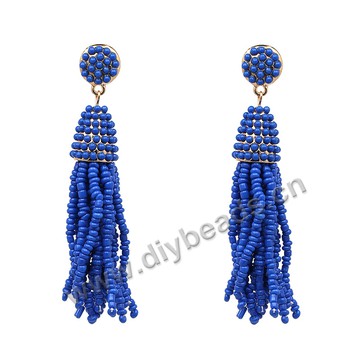 8.6cm length glass seed beads tassel fishhook earrings