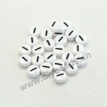 Bead mix, acrylic, white with black alphabet I, 7x4mm double-sided flat round with 1.2mm drill hole. Sold per pkg of 100ps