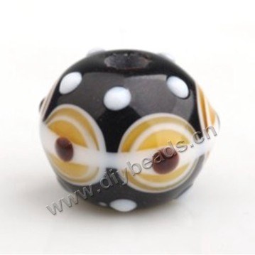 Bead,Japan lampworked glass,black with bumpy dots,16X12mm Rondelle.mini order 100pc 