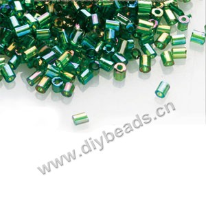 Bugle bead,taiwan, glass, rainbow , green ,#1(2x2mm) hex beads. Sold per pkg of 500 grams,approximately 40,000ps 