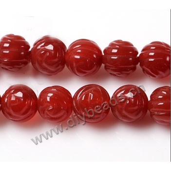 Bead, red agate (dyed), 12mm carved double side flower,  Sold per 16-inch strand.