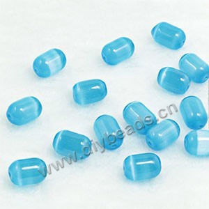 Bead, cat's eye glass, blue, 14x10mm round tube, Sold per pkg of 500ps