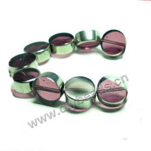 Bead ,silver-plated glass, liac, 10mm flat round. Sold per pkg of ten 32cm strand.