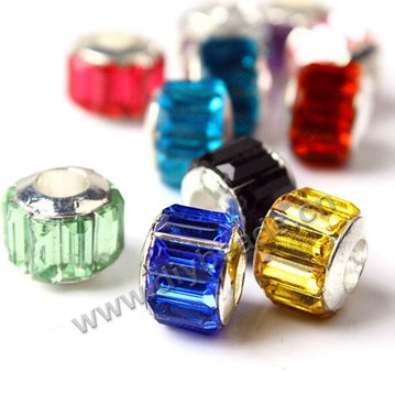 Bead,big-hole beads,alloy,9x12mm rondelle with cz stone,Sold per pkg of 30pcs