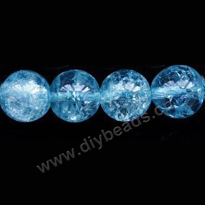Bead, ice flake quartz (heated/dyed), blue, 14mm round. Sold per 16-inch strand